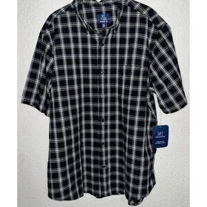 George Classic Fit Button Up Shirt Men Sz XL Plaid Black/White